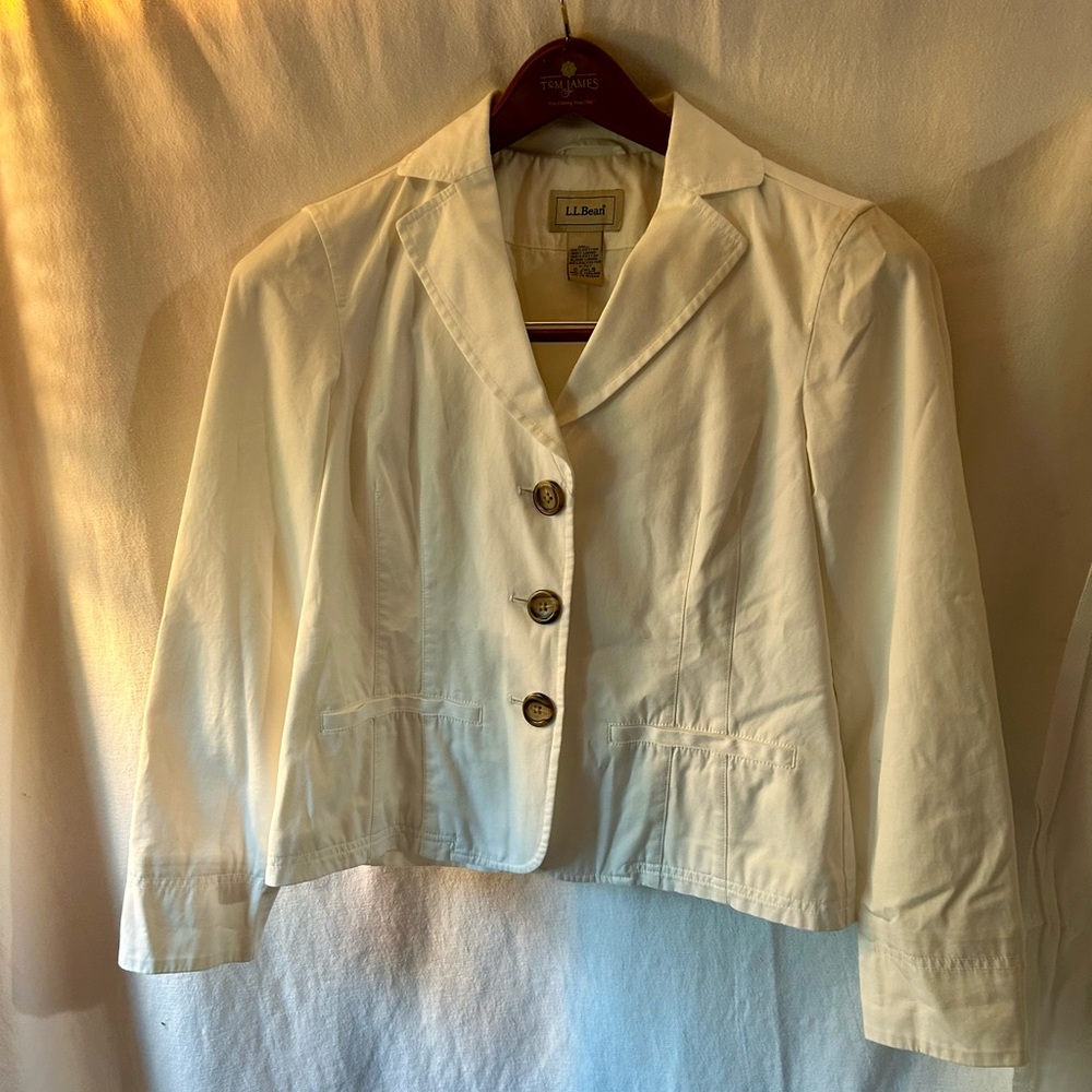 L.L. Bean Women's 6 Petite White Cream Button-Front Jacket blazer Tortoiseshell